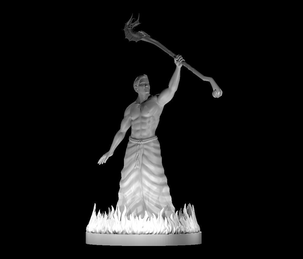 Human Male Wizard with Fire Circle and Dragon Staff